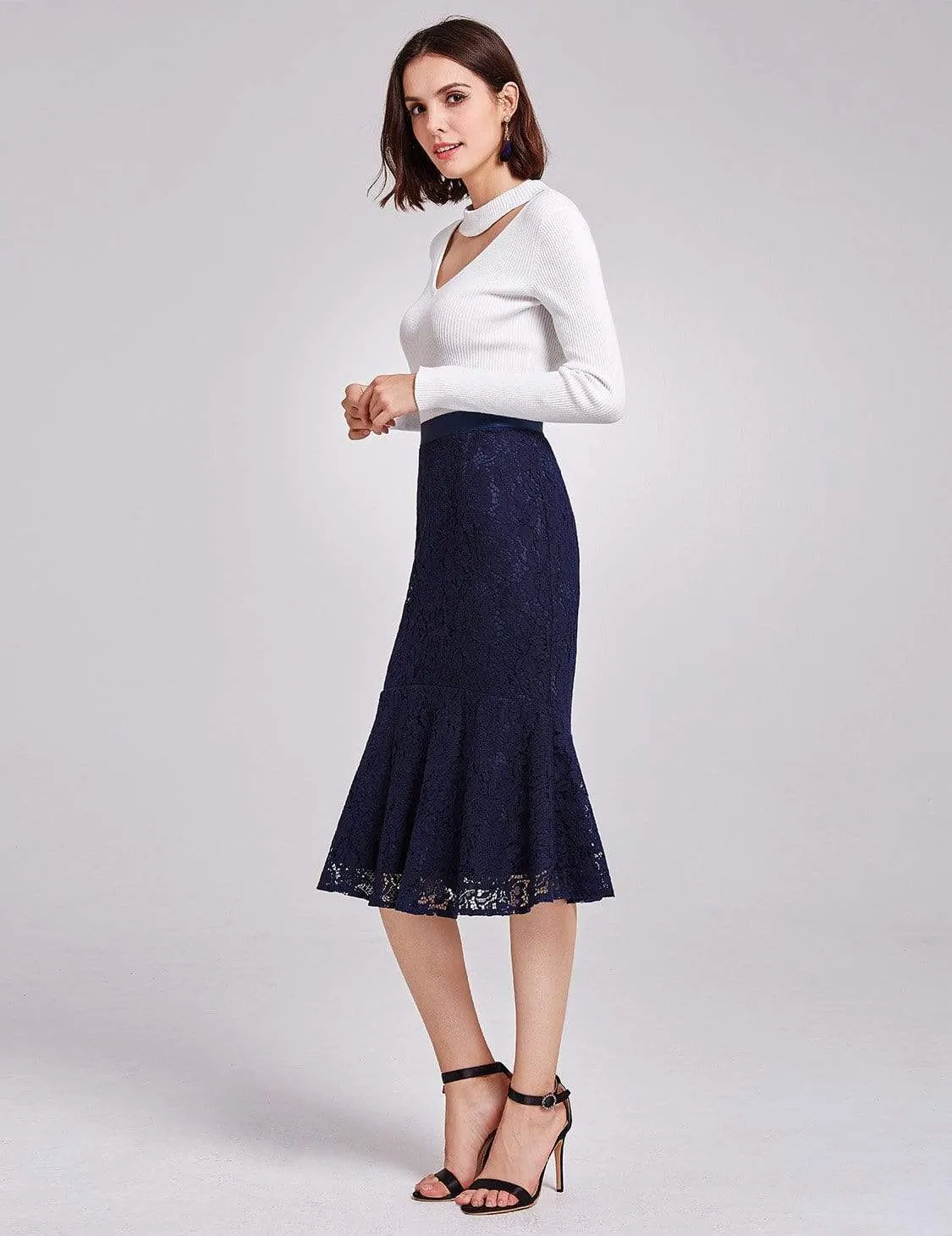 High Waisted Fit and Flare Midi Skirt