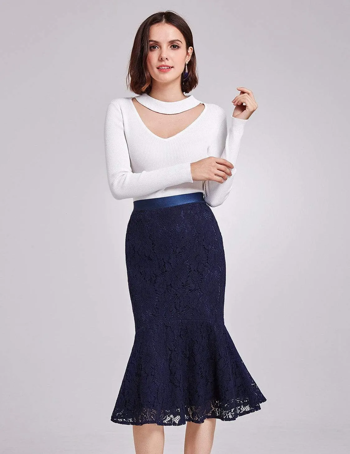 High Waisted Fit and Flare Midi Skirt