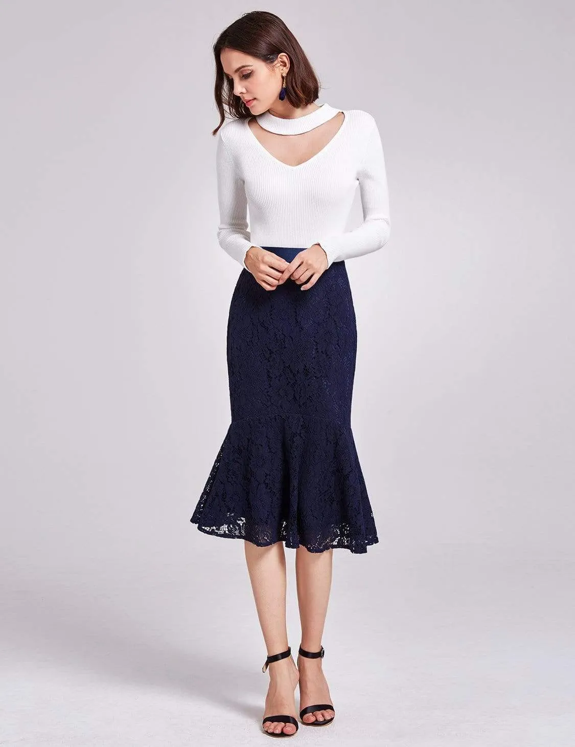 High Waisted Fit and Flare Midi Skirt