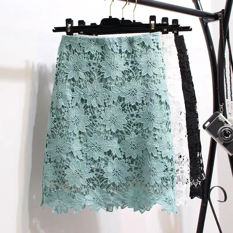 High Waisted Hollow Out Lace Skirt