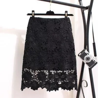 High Waisted Hollow Out Lace Skirt