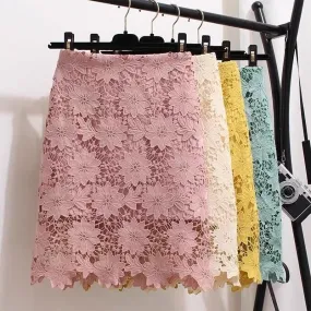 High Waisted Hollow Out Lace Skirt