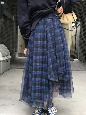 High-Waisted Plaid Irregularity Loose Skirts Bottoms