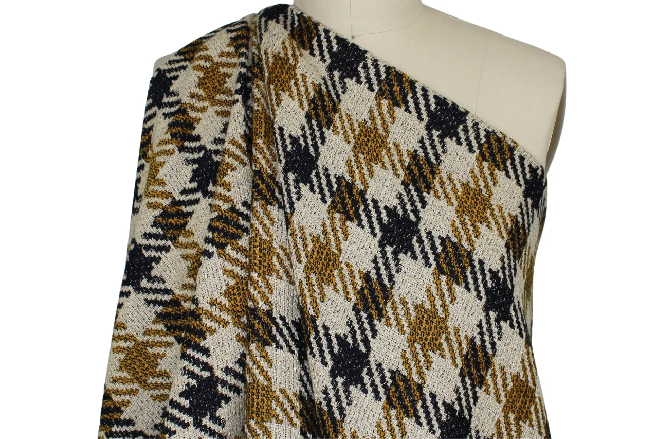 Houndstooth Linen/Silk Blend Tweed - Gold/Black/Natural