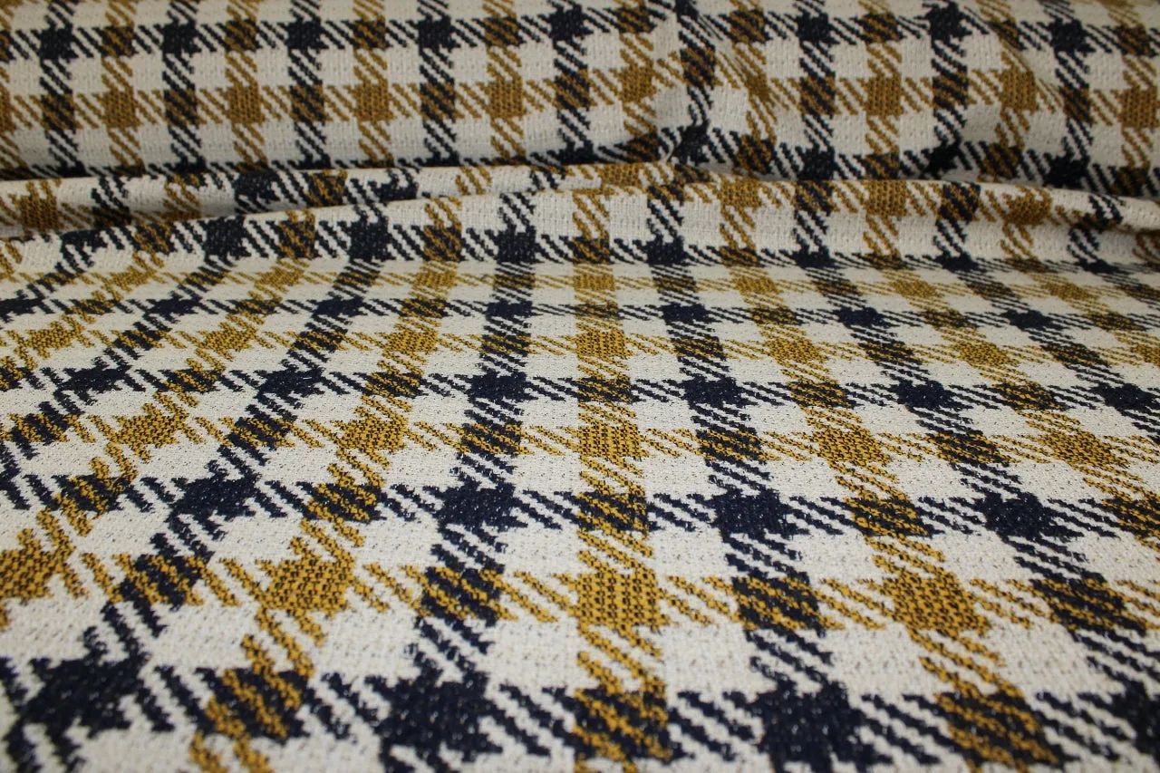 Houndstooth Linen/Silk Blend Tweed - Gold/Black/Natural