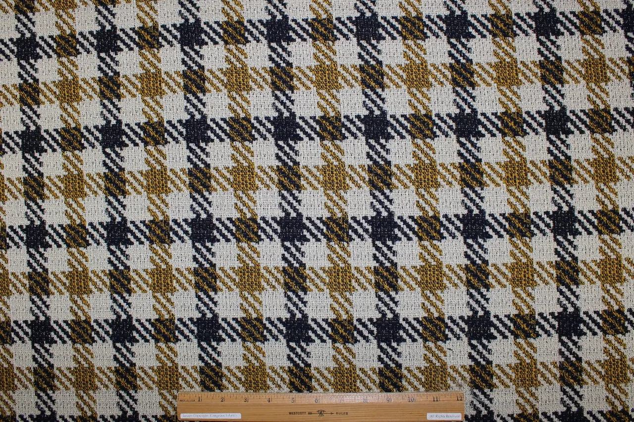 Houndstooth Linen/Silk Blend Tweed - Gold/Black/Natural