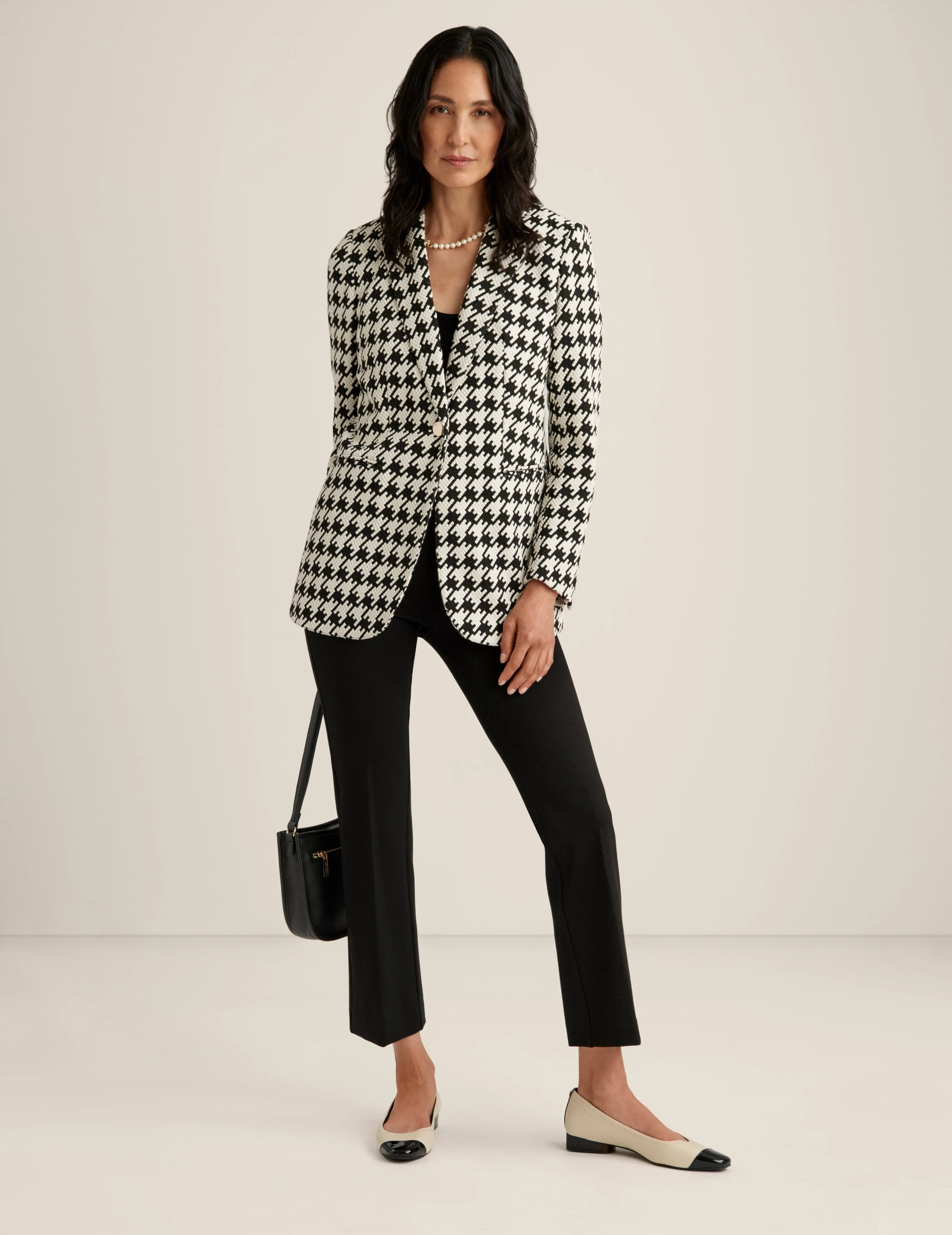 Houndstooth One Button Notch Collar Jacket - Sale