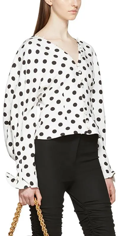 'La Chemise Boutons' White & Black Polka Dot Shirt