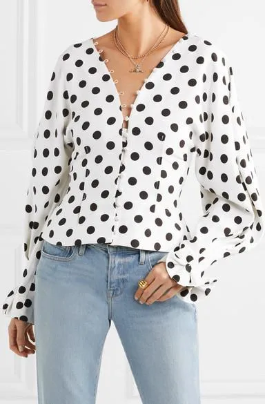 'La Chemise Boutons' White & Black Polka Dot Shirt