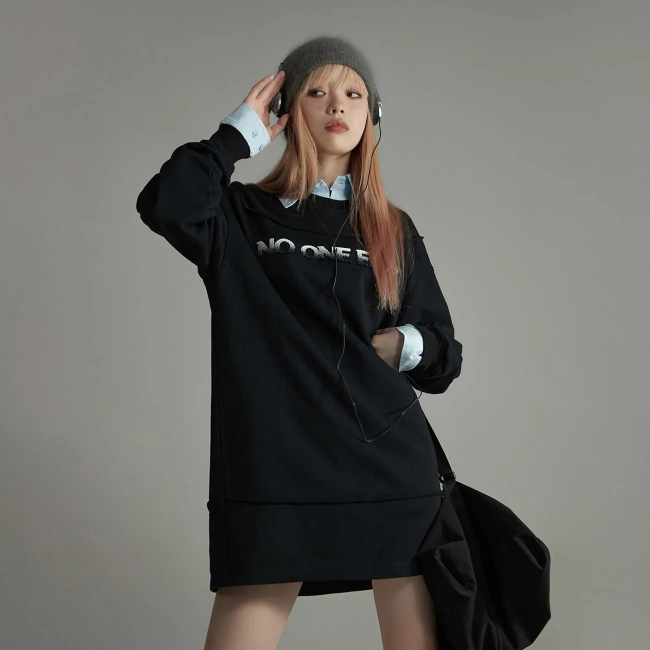 Lettering Round-Neck Loose Fit Dress