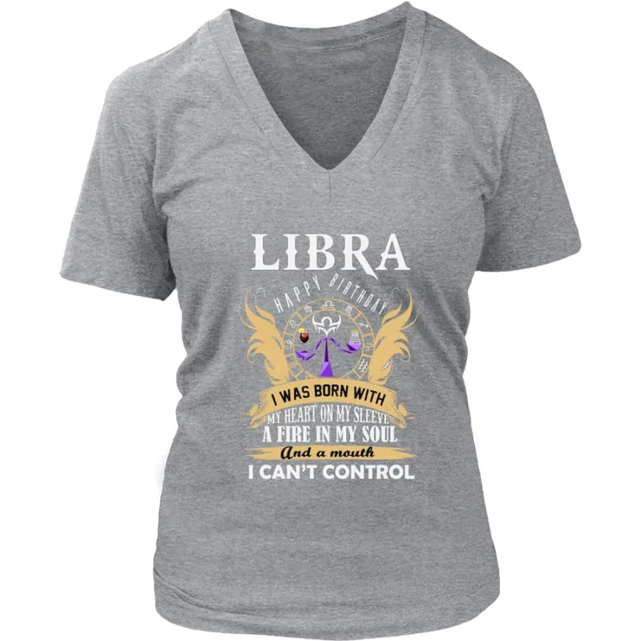 Libra Shirt| "A Fire In My Soul" Women V-Neck Horoscope| Zodiac Libra Birthday Shirts (7 colors)