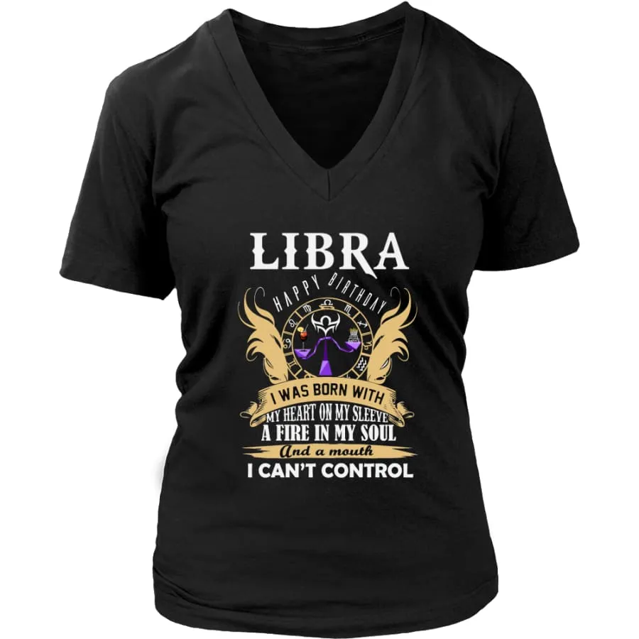 Libra Shirt| "A Fire In My Soul" Women V-Neck Horoscope| Zodiac Libra Birthday Shirts (7 colors)