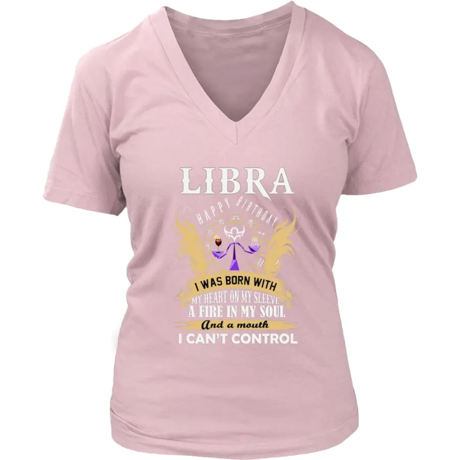 Libra Shirt| "A Fire In My Soul" Women V-Neck Horoscope| Zodiac Libra Birthday Shirts (7 colors)