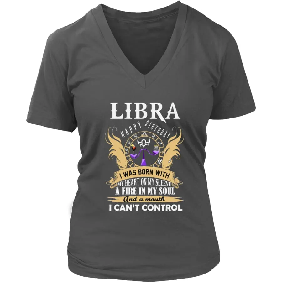 Libra Shirt| "A Fire In My Soul" Women V-Neck Horoscope| Zodiac Libra Birthday Shirts (7 colors)