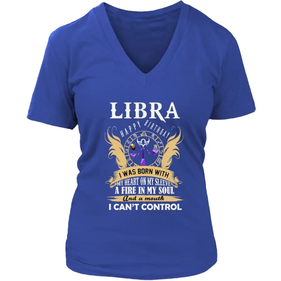 Libra Shirt| "A Fire In My Soul" Women V-Neck Horoscope| Zodiac Libra Birthday Shirts (7 colors)