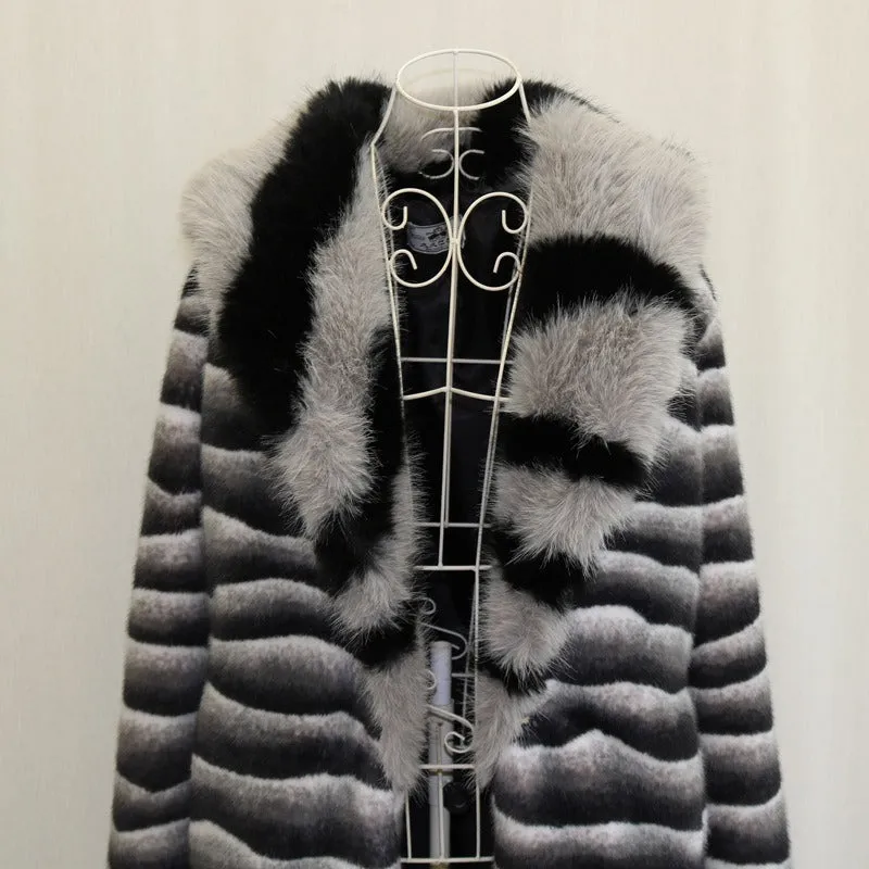 Men's Mid-length Thick Faux Fur Coat Plus Sizes Fur Collar Designer Men's Clothing