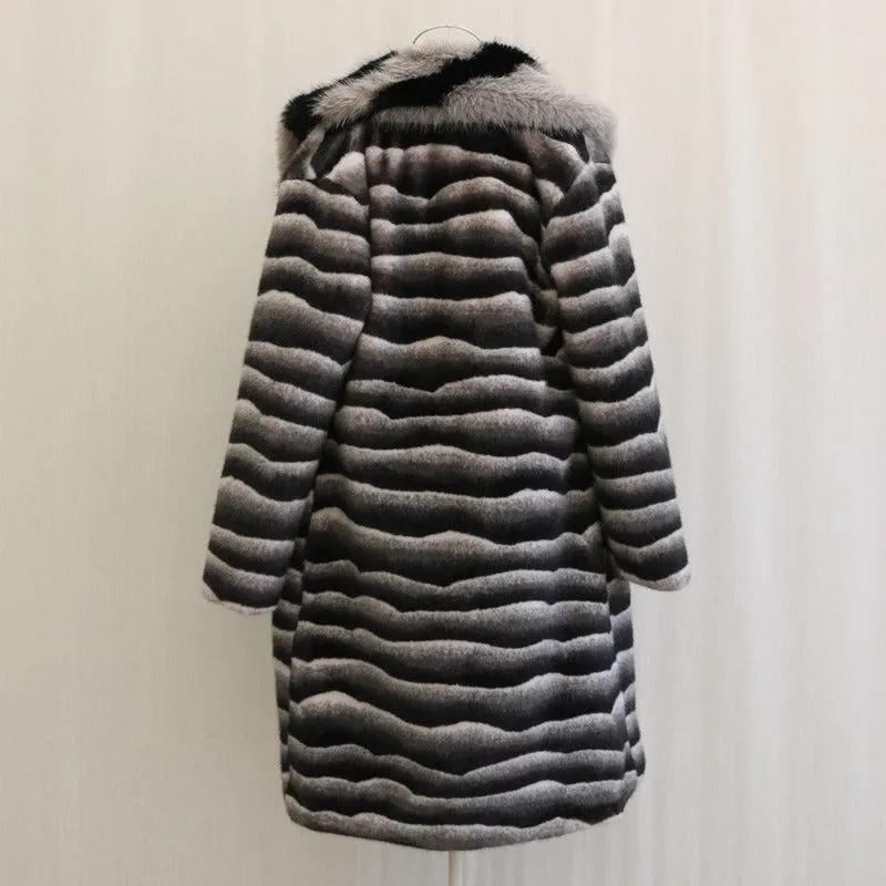 Men's Mid-length Thick Faux Fur Coat Plus Sizes Fur Collar Designer Men's Clothing