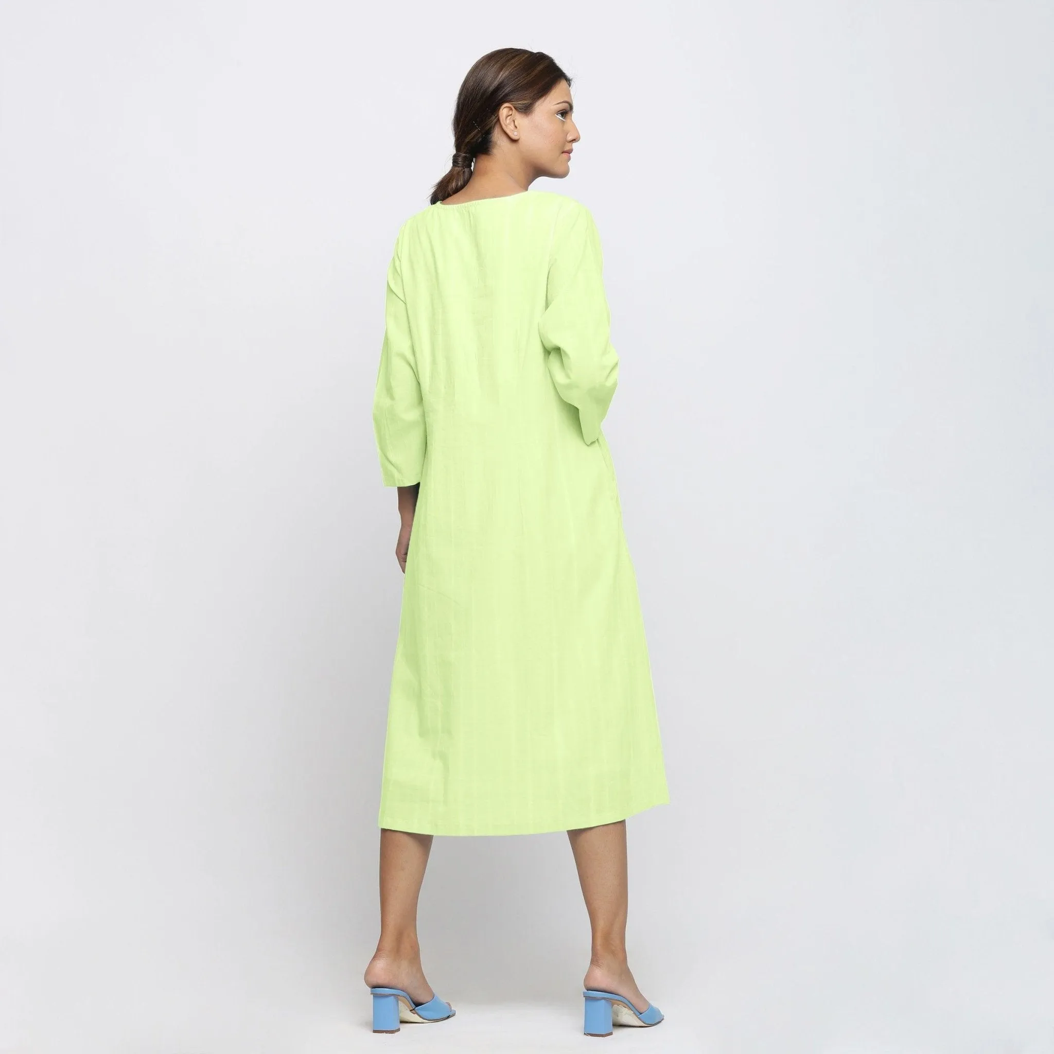 Mint Green Tie-Dye Cotton Fit and Flare Midi Dress