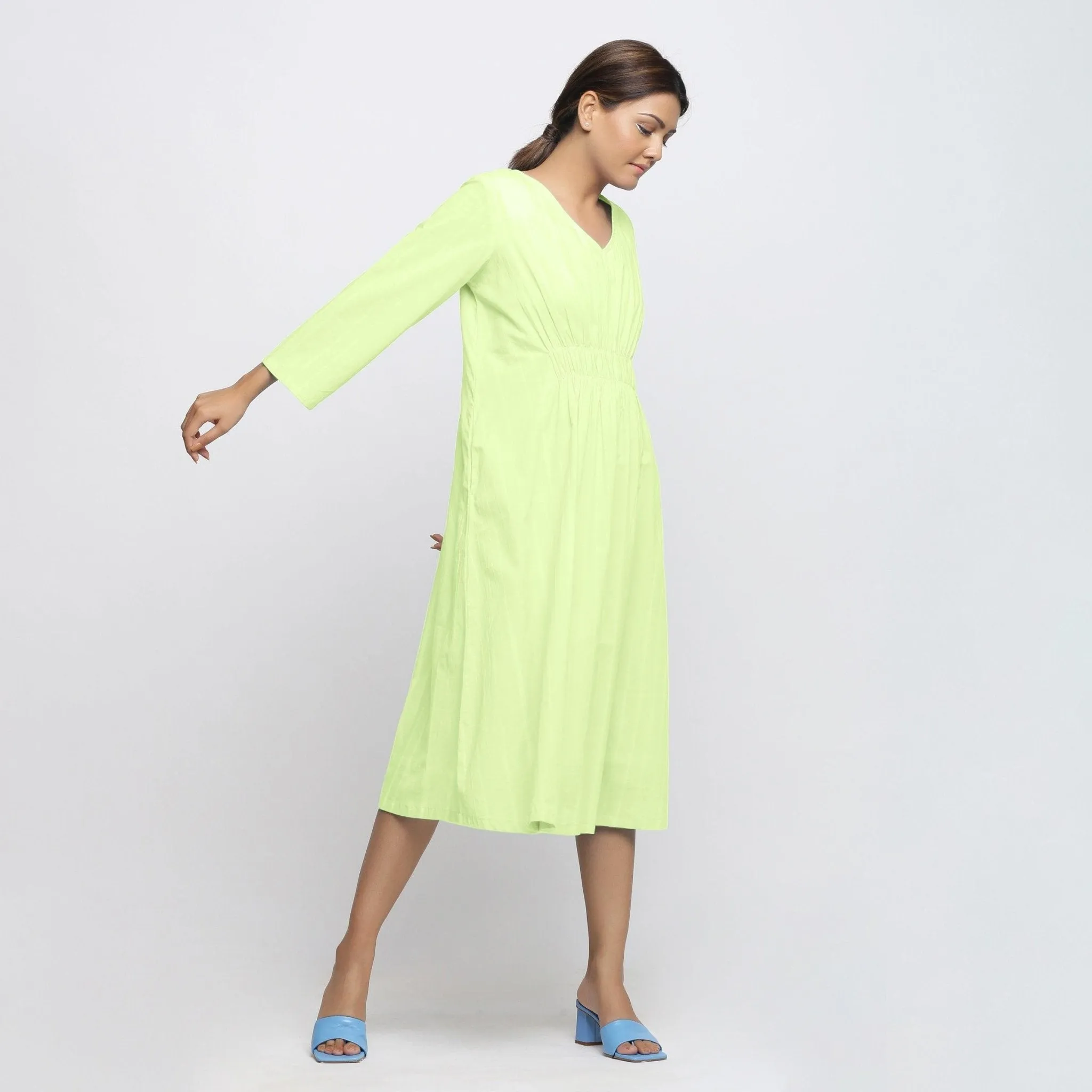 Mint Green Tie-Dye Cotton Fit and Flare Midi Dress