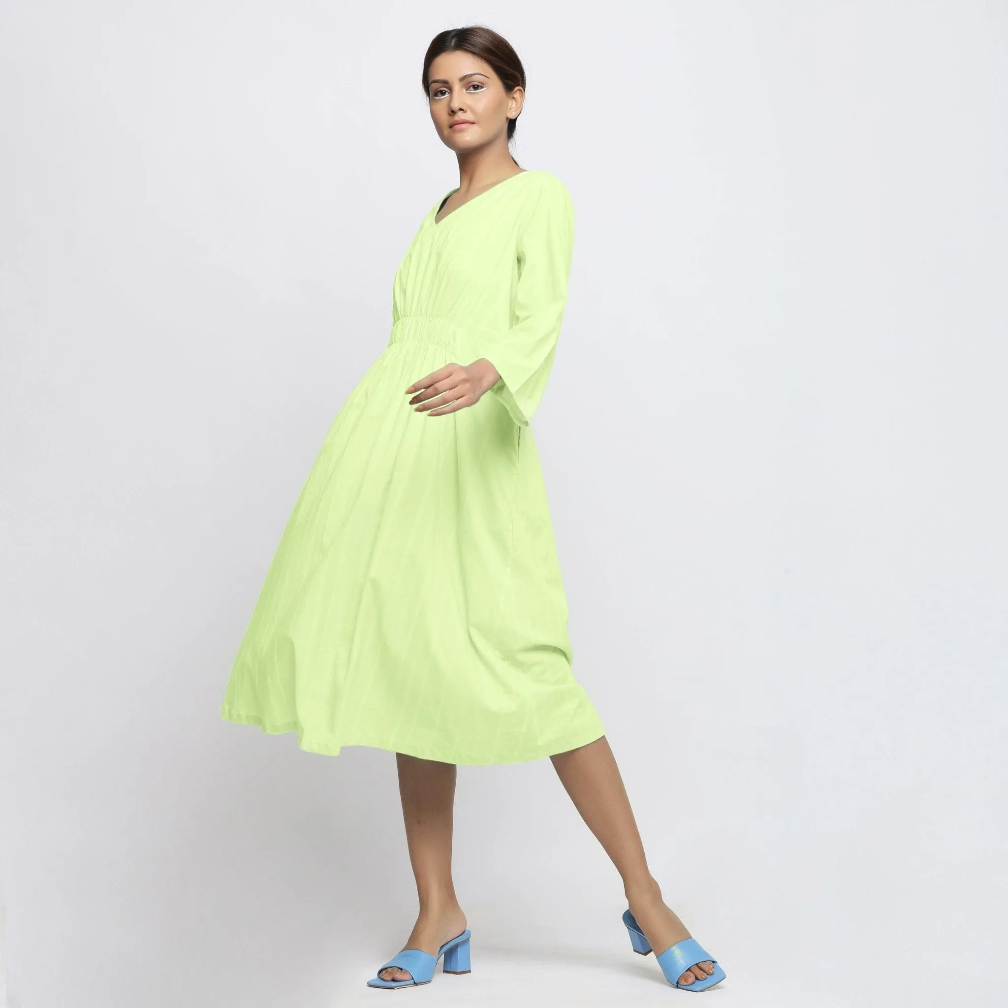 Mint Green Tie-Dye Cotton Fit and Flare Midi Dress