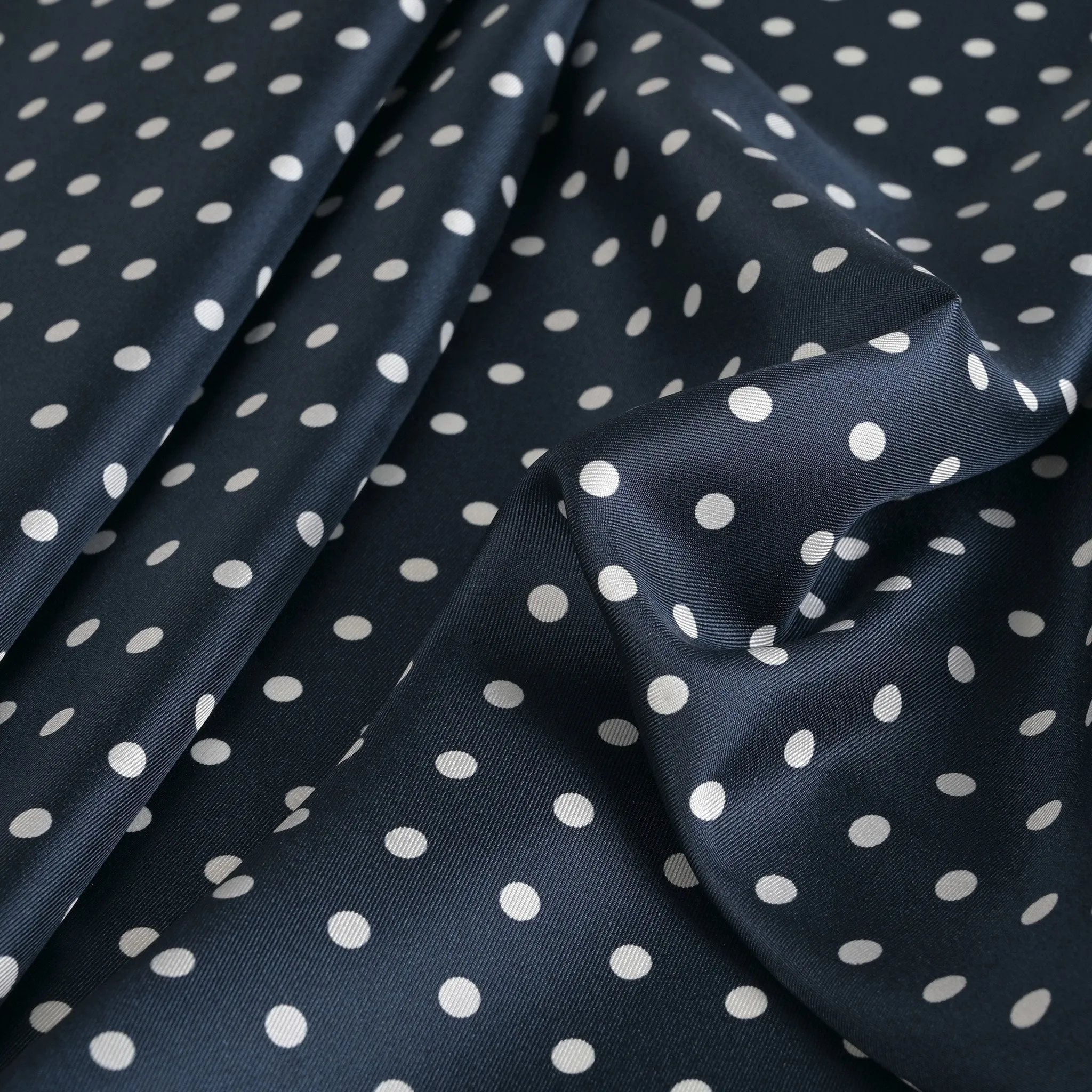 Navy Polka-Dot Satin Fabric 8692