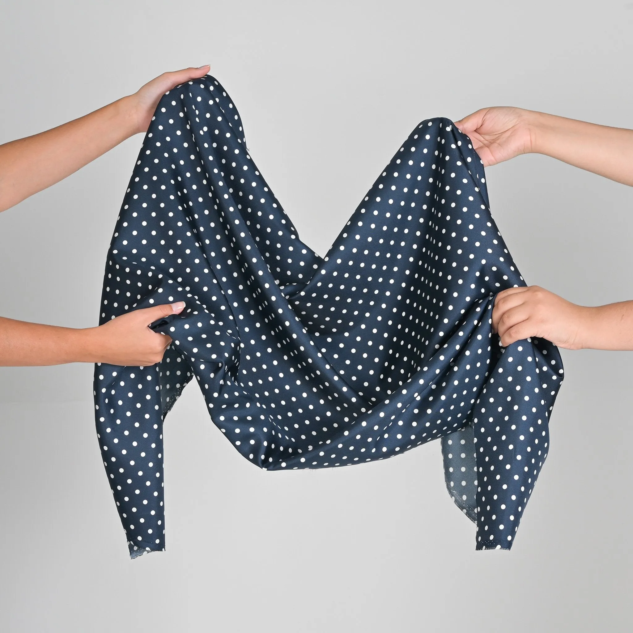 Navy Polka-Dot Satin Fabric 8692