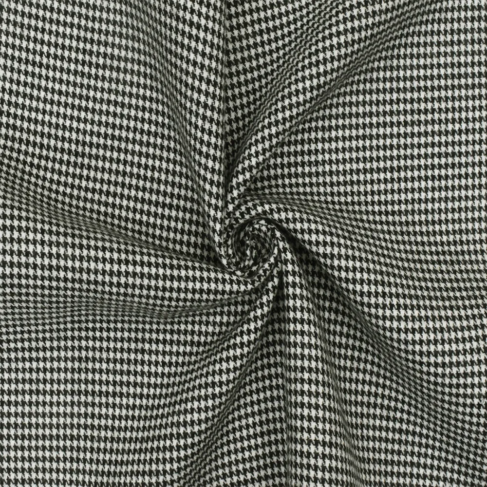 Paper White-Black Mini Houndstooth Poly Twill Woven Fabric