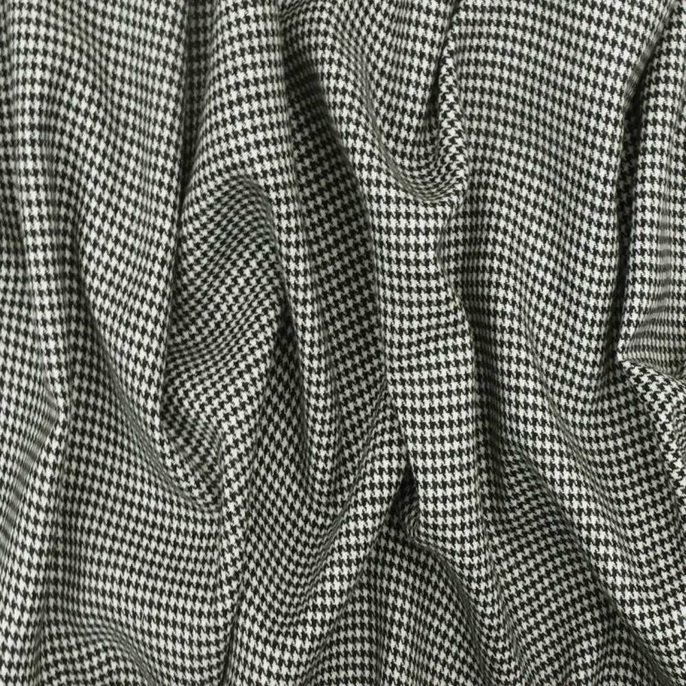 Paper White-Black Mini Houndstooth Poly Twill Woven Fabric