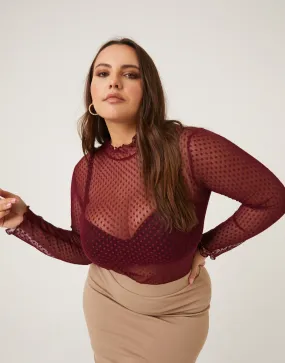 Plus Size Polka Dot Mesh Top