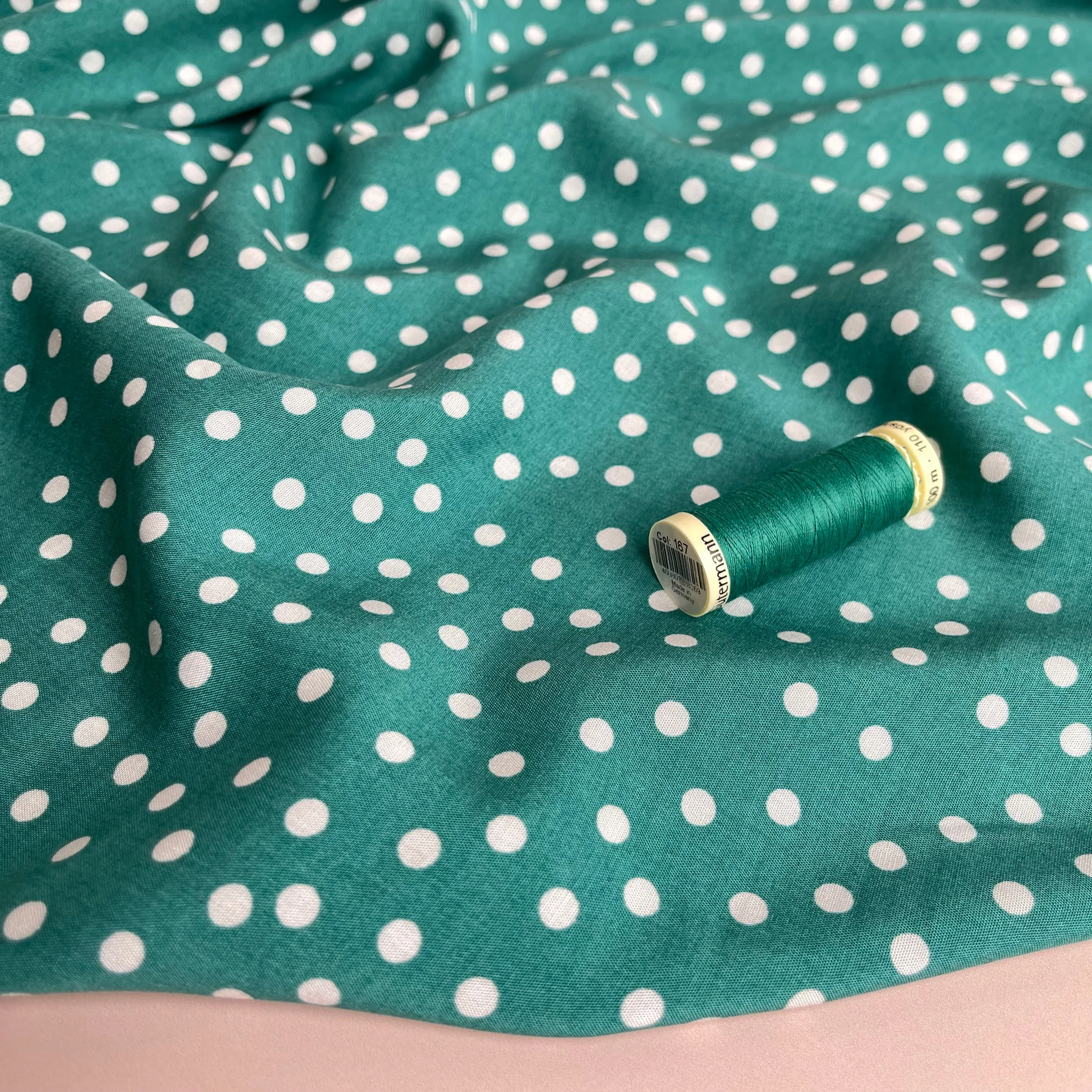 Polka Dot in Teal Viscose Fabric