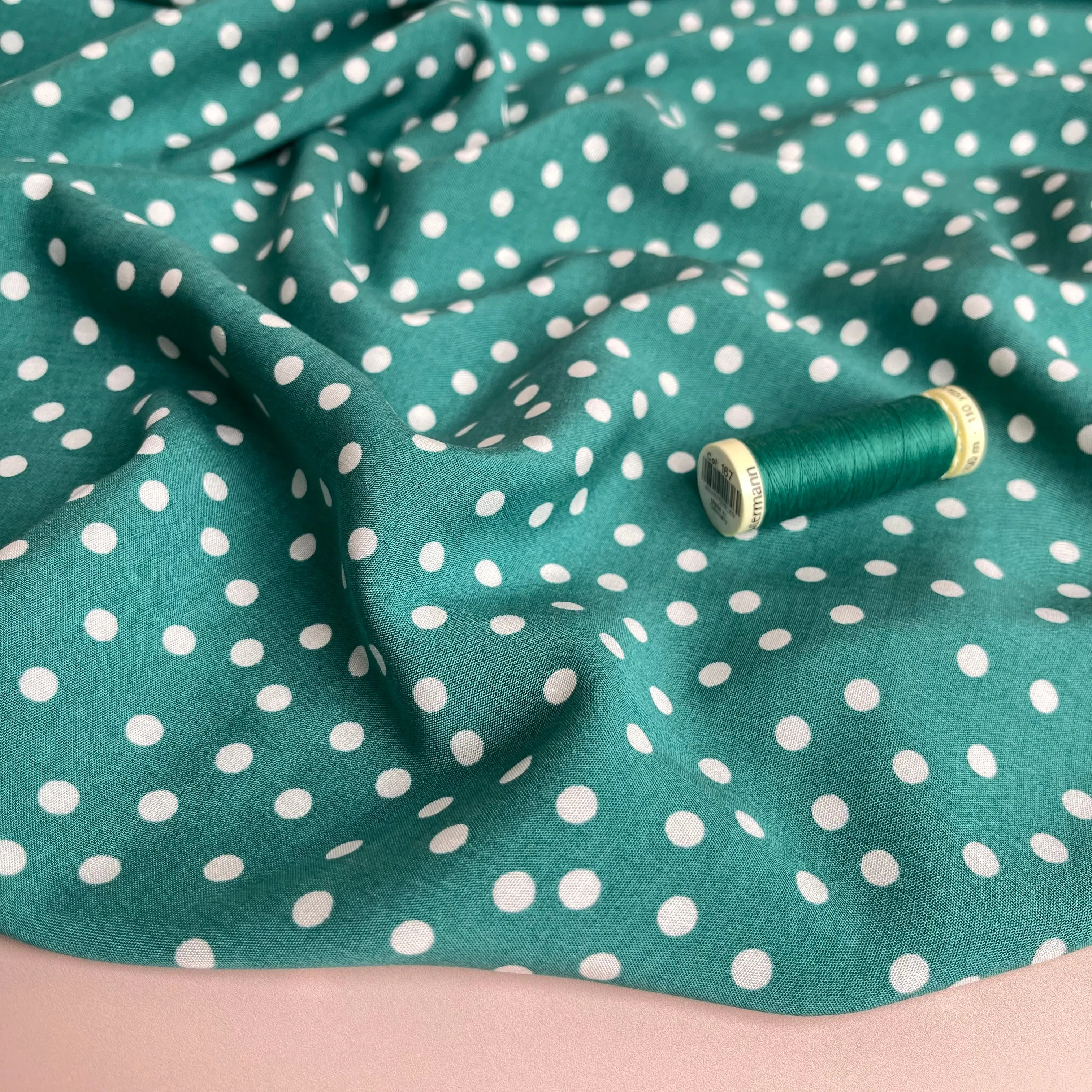 Polka Dot in Teal Viscose Fabric