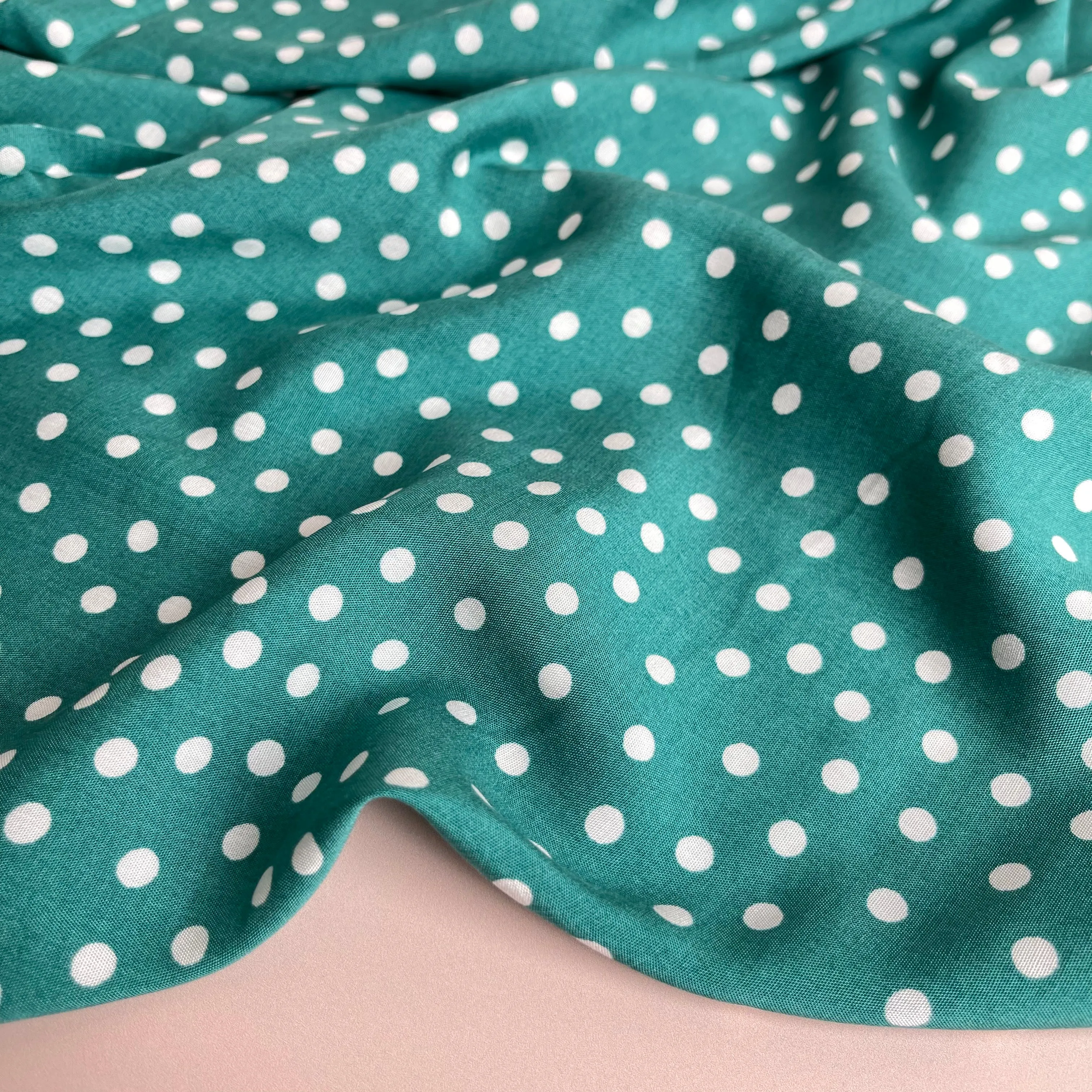 Polka Dot in Teal Viscose Fabric