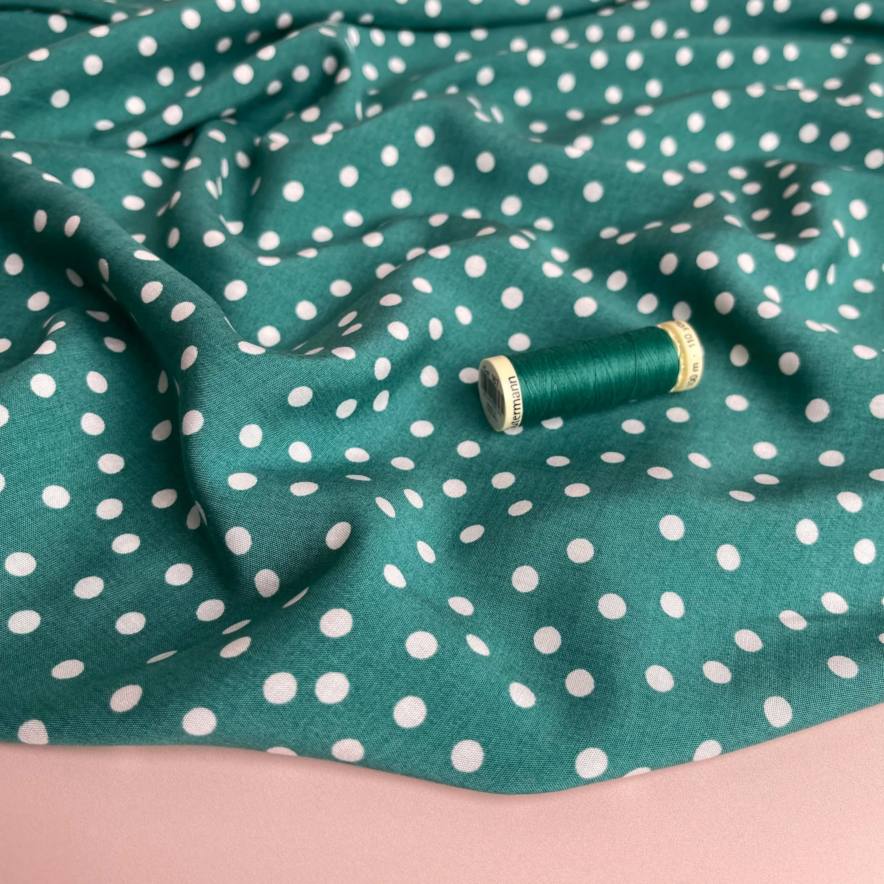 Polka Dot in Teal Viscose Fabric