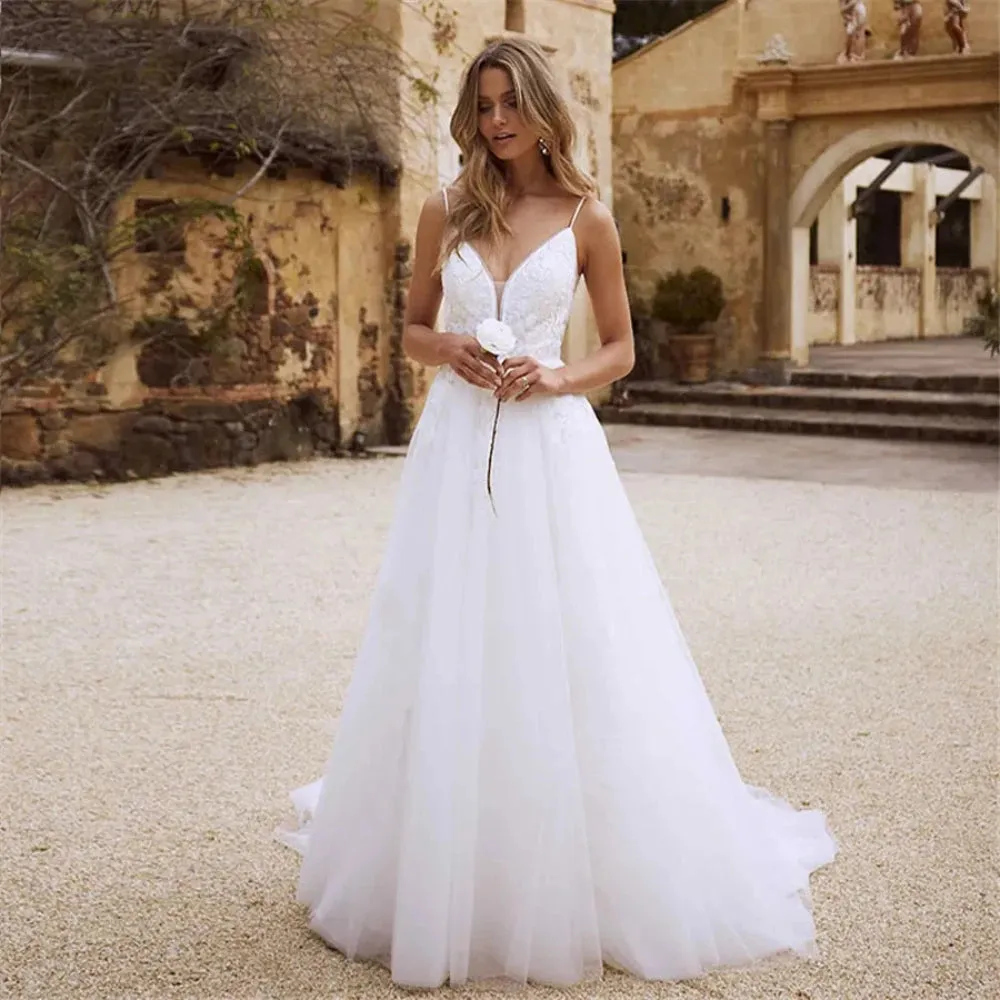 Princess  Luxury V-neck Backless A-Line wedding dress