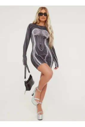 Printed Long-Sleeved fit dress