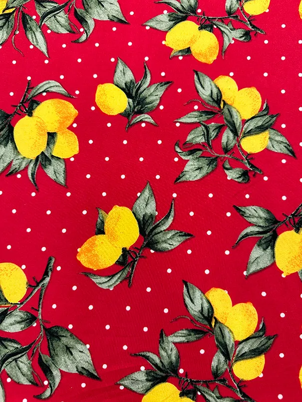 Red Lemon Polka Dot Print Double Brushed Jersey Knit Fabric