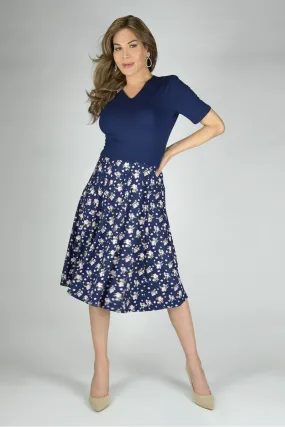 Relaxed Fit V Neck Midi Swing Dress