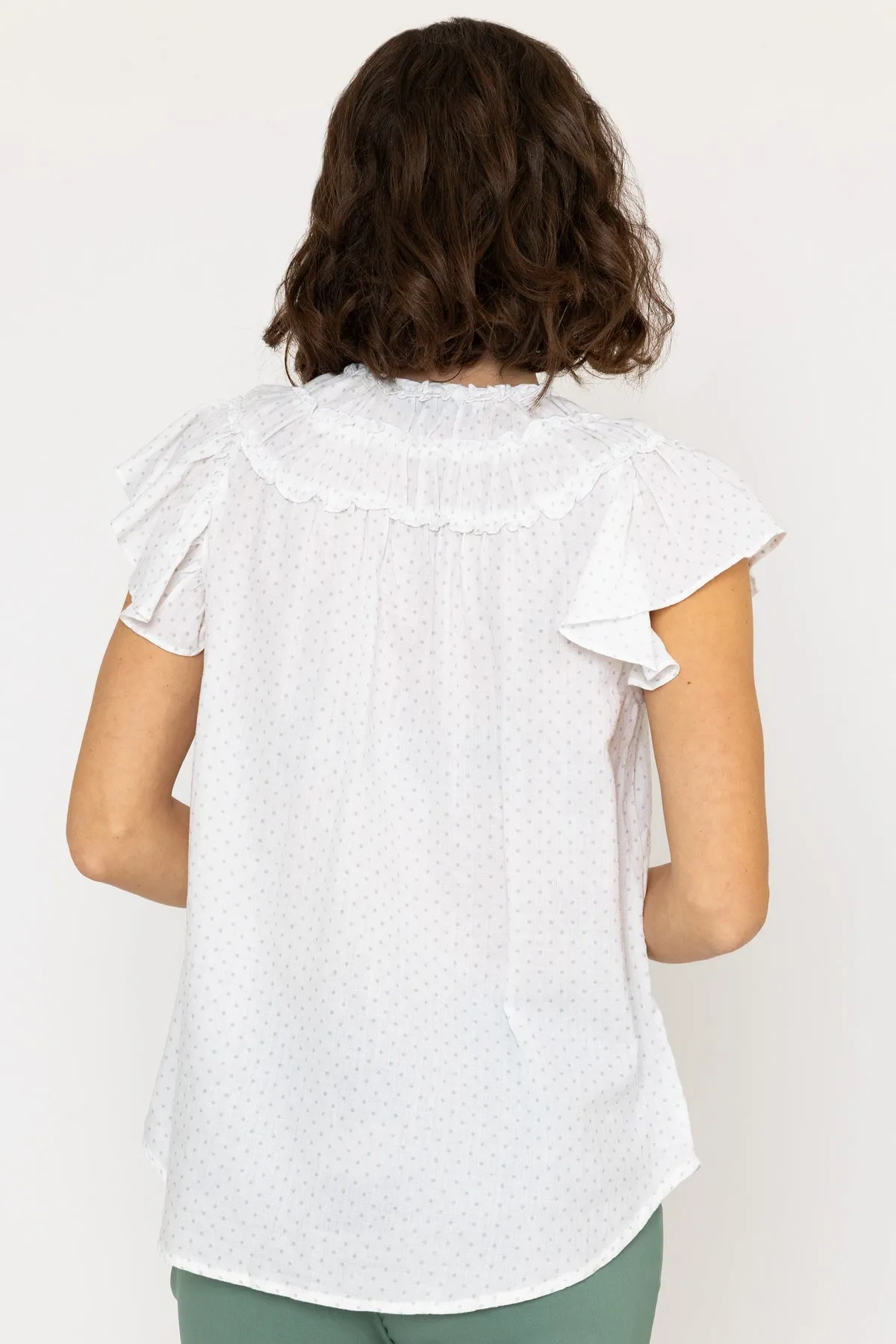 Ruffle Blouse in White Print