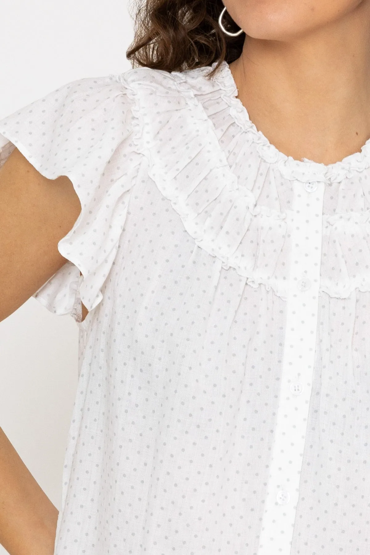 Ruffle Blouse in White Print