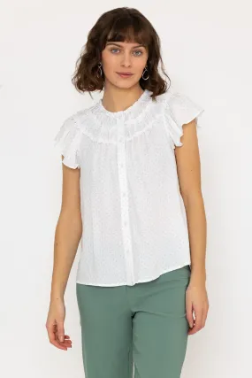 Ruffle Blouse in White Print