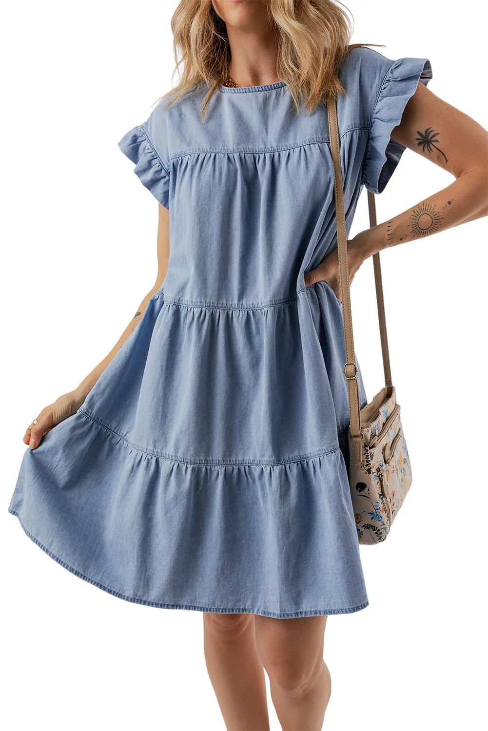 Ruffle Tiered A-line Denim Dress