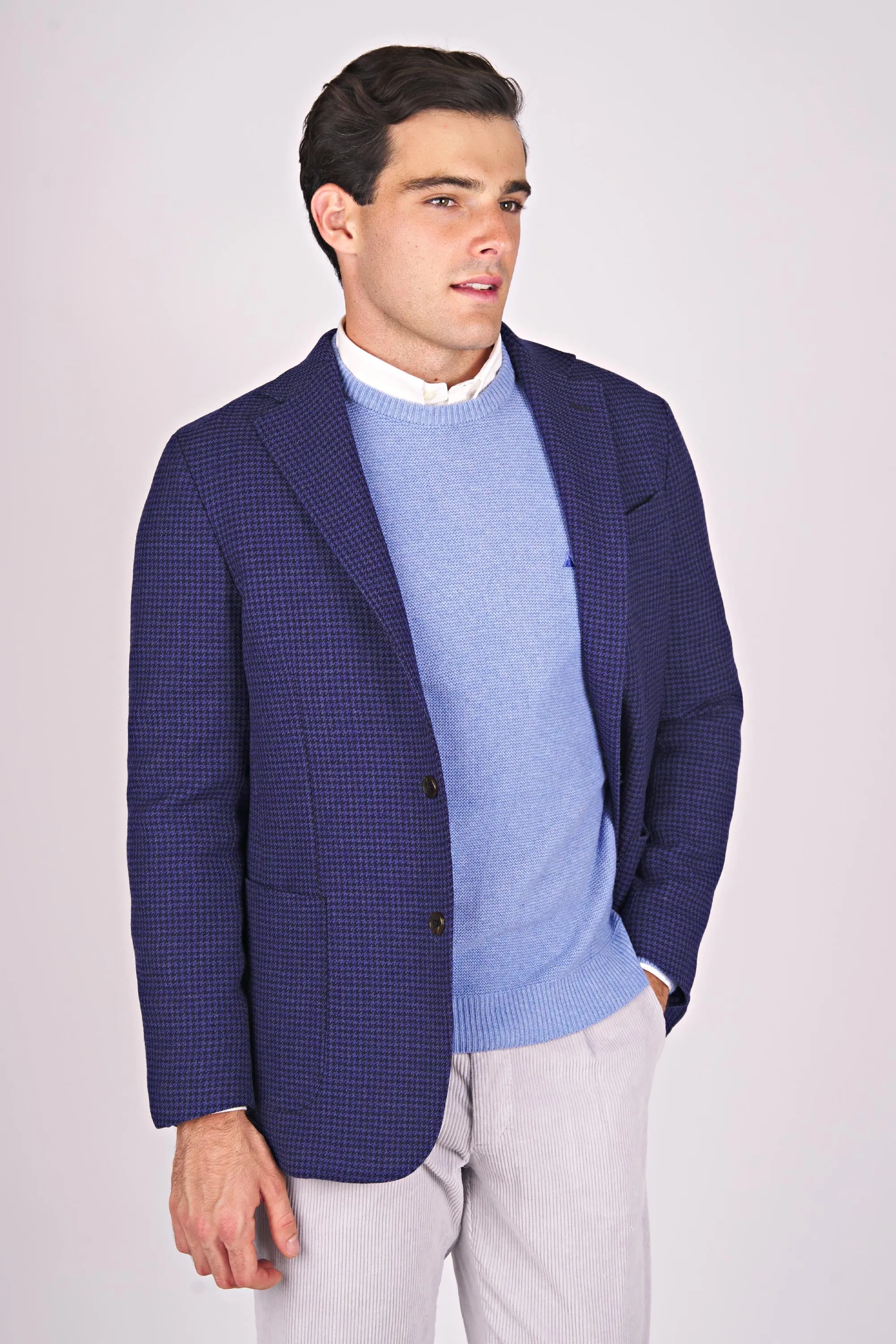 Singlebreasted Unlined Pied-the-Poule Wool Jacket