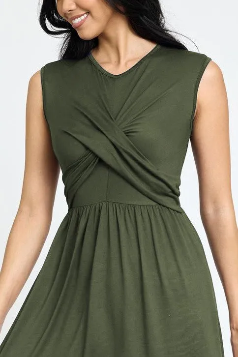 Sleeveless Cross-Over Bodice Midi Dress