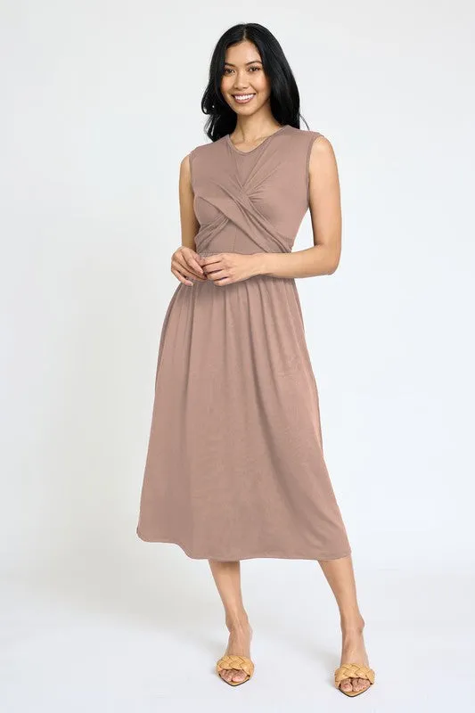 Sleeveless Cross-Over Bodice Midi Dress