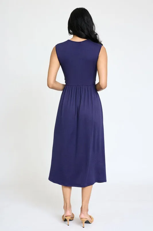 Sleeveless Cross-Over Bodice Midi Dress