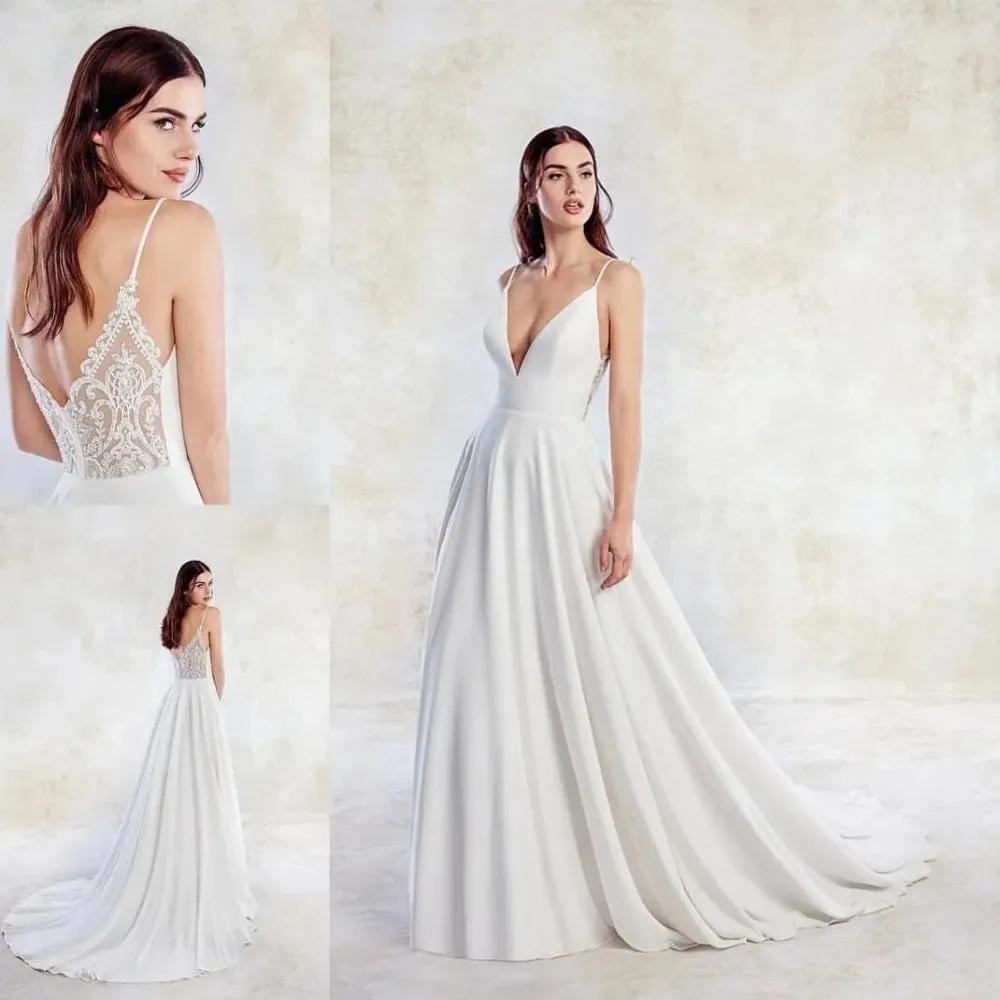 Spaghetti Straps Sweep Train A-line Wedding Dress