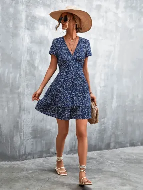 Summer Short Boho V Neck Floral Party Bohemian Flower Mini A-Line Dress