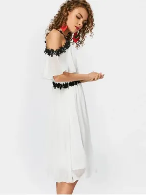 TastyHottie - Cheap Lace Trim Cold Shoulder A Line Dress