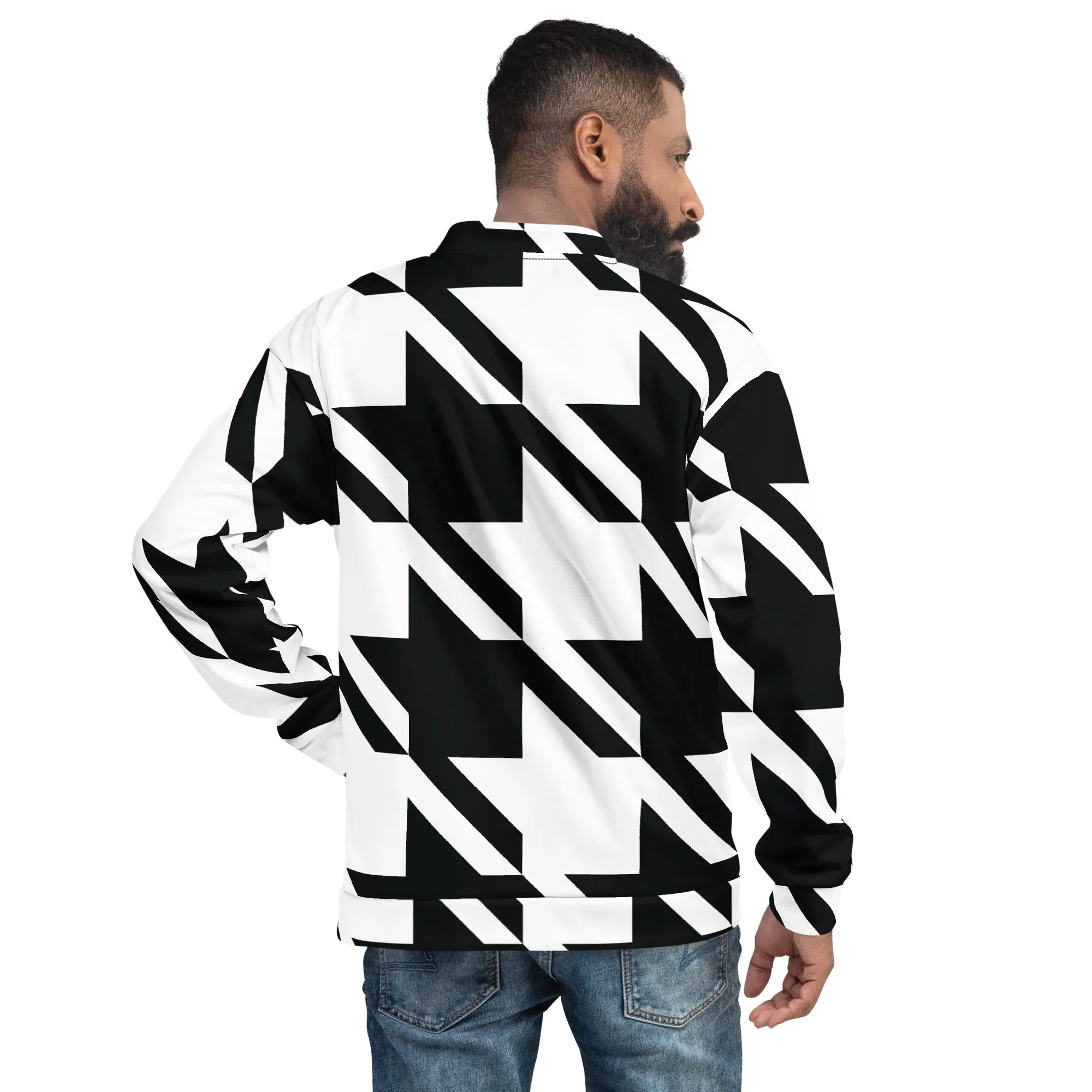 Urban Elegance: Men's Houndstooth Bomber Jacket