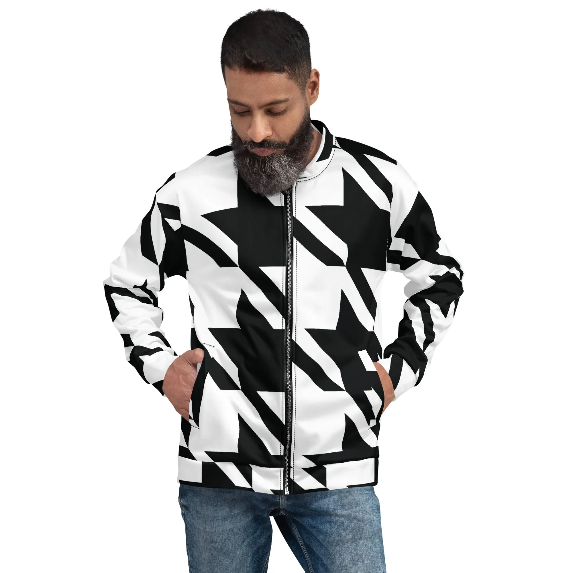 Urban Elegance: Men's Houndstooth Bomber Jacket